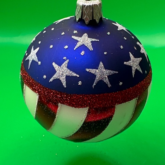 Patriotic Blue and Red Holiday Glass Ornament - Picture 4 of 5